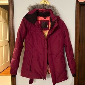 Oakley Women's Maroon Ski Jacket with Faux Fur Hood